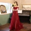 Charming Burgundy Beading Crystal Evening Dresses  2021 A-Line / Princess Scoop Neck Short Sleeve Backless Chapel Train Evening Party Formal Dresses