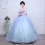 Charming Flower Fairy Sky Blue Prom Dresses 2020 Ball Gown V-Neck Pearl Lace Flower Appliques Sleeveless Backless Cascading Ruffles Floor-Length / Long