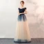 Fashion Gradient-Color Navy Blue Evening Dresses  2020 A-Line / Princess Off-The-Shoulder Lace Sequins Sleeveless Backless Floor-Length / Long Formal Dresses