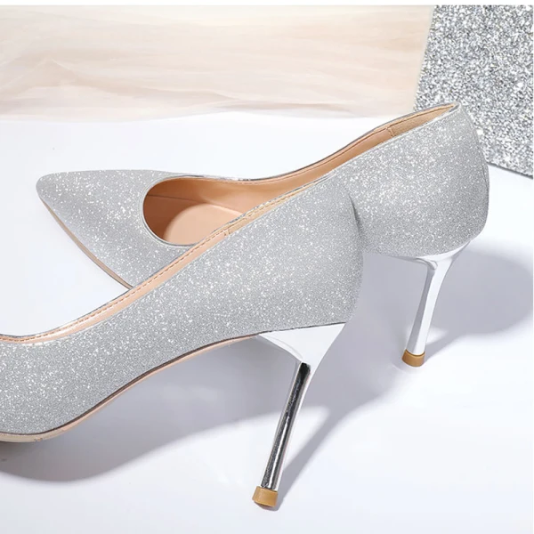 Sparkly Silver Evening Party Pumps 2020 Sequins 8 cm Stiletto Heels Pointed Toe Pumps