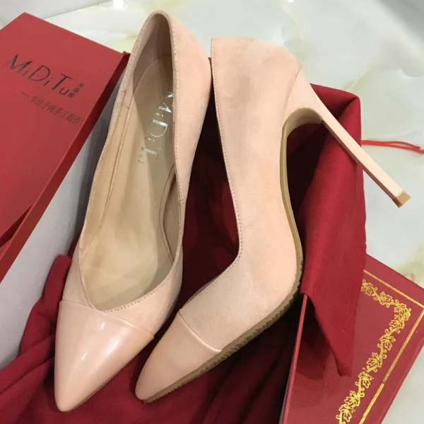 Enkla Burgundy Kontors OL Mocka Pumps 2020 10 cm Stilettklackar Spetsiga Pumps