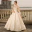 Luxury / Gorgeous Ivory Wedding Dresses 2018 Ball Gown Beading Appliques Lace Pearl Sequins Scoop Neck Backless 3/4 Sleeve Floor-Length / Long Wedding