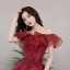Chic / Beautiful Burgundy Glitter Evening Dresses  Prom Dresses 2021 A-Line / Princess Off-The-Shoulder Beading Sequins Short Sleeve Backless Floor-Length / Long Evening Party Prom Formal Dresses