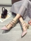 Fashion Beige Street Wear Rivet Womens Sandals 2020 Ankle Strap 4 cm Thick Heels Pointed Toe Low Heel Sandals