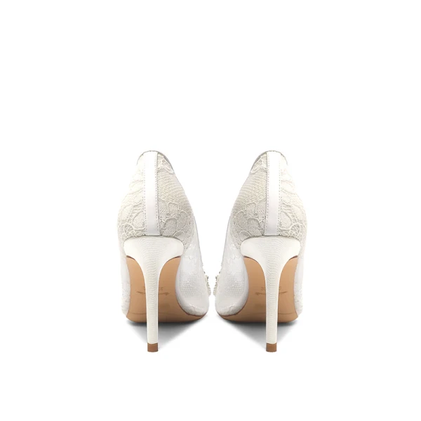 Stilig Elfenben Spets Rhinestone Brudskor 2020 8 cm Stilettklackar Spetsiga Bröllop Pumps