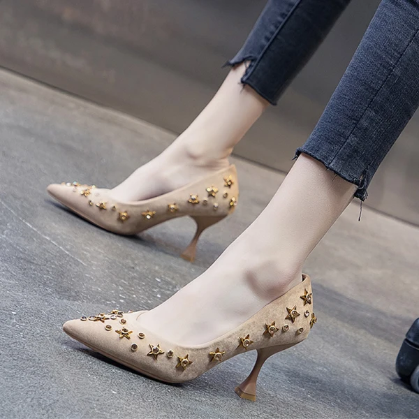 Mode Noire Soirée Escarpins 2020 Étoile Faux Diamant 5 cm Talons Aiguilles À Bout Pointu Escarpins