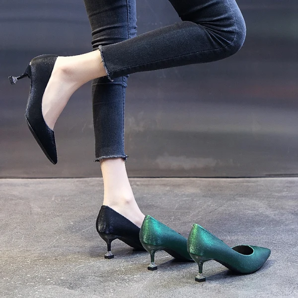 Chic / Belle Vert Foncé Promo Satin Escarpins 2020 5 cm Talons Aiguilles À Bout Pointu Escarpins