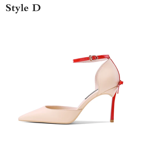 Fashion Nude Evening Party Womens Shoes 2020 Bow Ankle Strap 8 cm Stiletto Heels Pointed Toe Heels