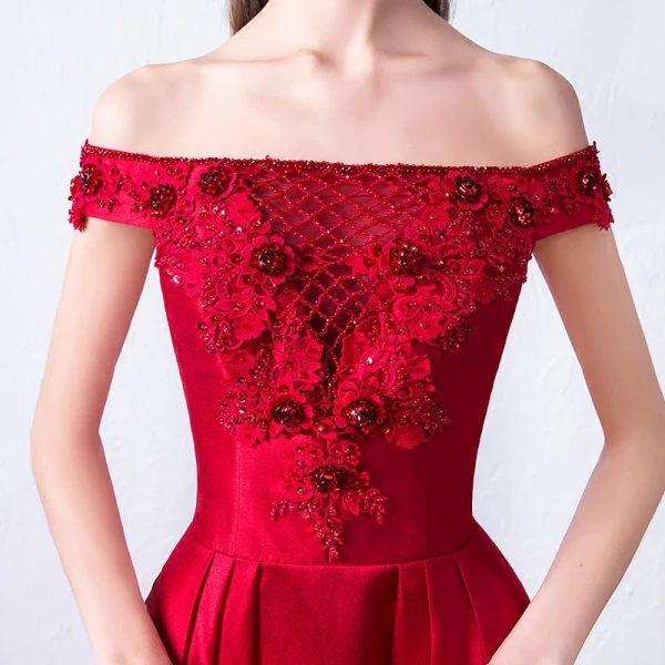 Chic / Belle Bordeaux Robe De Soirée 2018 Princesse En Dentelle Appliques Perlage Paillettes De l'épaule Dos Nu Sans Manches Train De Balayage Robe De Ceremonie