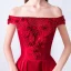 Chic / Belle Bordeaux Robe De Soirée 2018 Princesse En Dentelle Appliques Perlage Paillettes De l'épaule Dos Nu Sans Manches Train De Balayage Robe De Ceremonie
