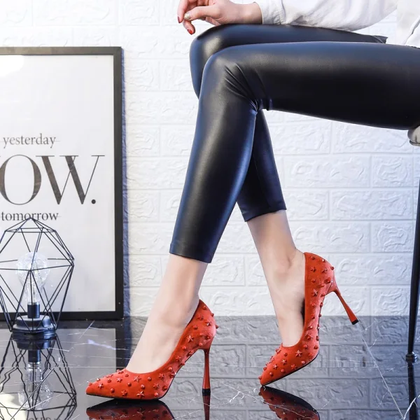 Chic / Belle Rouge Soirée Escarpins 2020 Étoile Rivet 10 cm Talons Aiguilles À Bout Pointu Escarpins