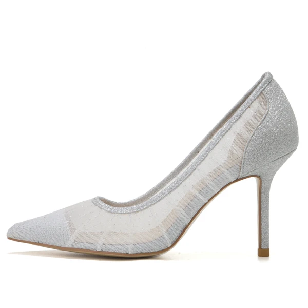 Charmig Silver Paljetter Brudskor 2020 Spets 9 cm Stilettklackar Spetsiga Bröllop Pumps