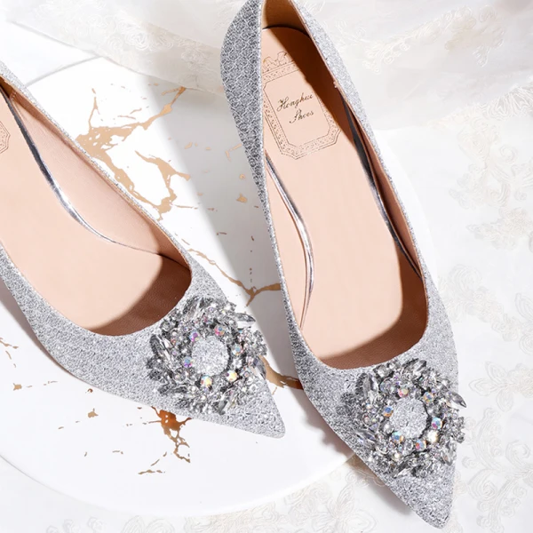 Błyszczące Srebrny Rhinestone Buty Ślubne 2020 Cekinami Cekiny 8 cm Szpilki Szpiczaste Ślub Czółenka