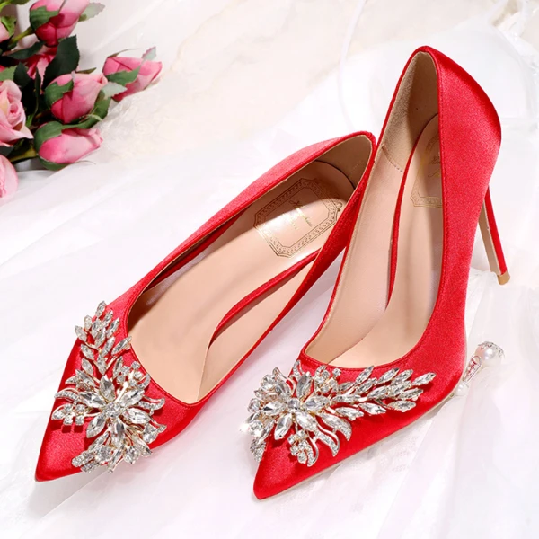 Charmant Ivory / Creme Brautschuhe 2020 Kristall Strass 10 cm Stilettos Spitzschuh Hochzeit Pumps