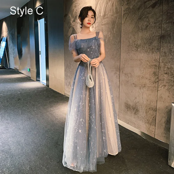 Charming Sky Blue Star Bridesmaid Dresses 2021 A-Line / Princess Spaghetti Straps Lace Sleeveless Backless Floor-Length / Long Bridesmaid Wedding Party Dresses