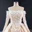 Luxury / Gorgeous Champagne Lace Butterfly Wedding Dresses 2020 A-Line / Princess Off-The-Shoulder Long Sleeve Backless Chapel Train