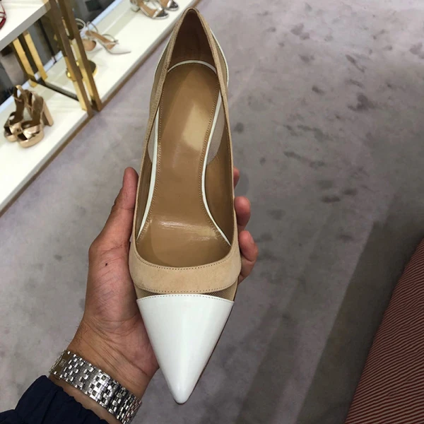 Enkla Elfenben Kontors OL Pumps 2020 Mocka 9 cm Stilettklackar Spetsiga Pumps