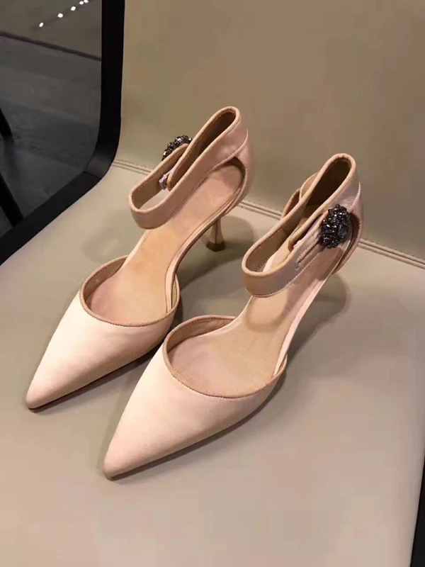 Chic / Beautiful Black Casual Womens Shoes 2020 Leather Satin Rhinestone Ankle Strap 7 cm Stiletto Heels Pointed Toe High Heels