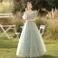 Fashion Sage Green Star Bridesmaid Dresses 2021 A-Line / Princess Scoop Neck Short Sleeve Backless Floor-Length / Long Bridesmaid Wedding Party Dresses