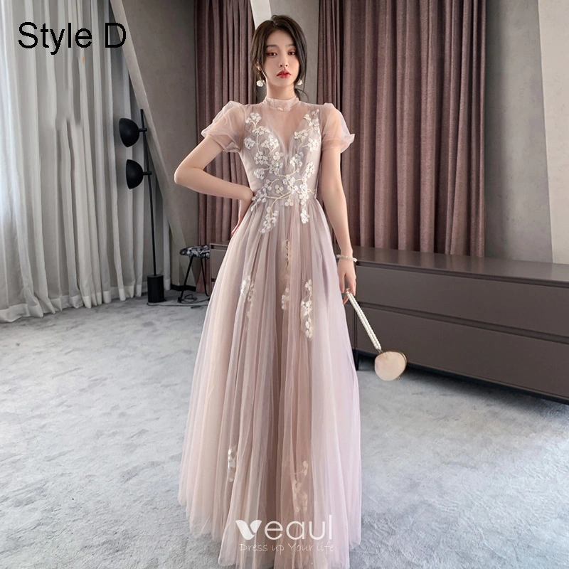 Fashion Blushing Pink Lace Flower Bridesmaid Dresses 2021 A-Line ...
