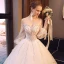 Elegant Ivory Wedding Dresses 2018 Ball Gown Beading Lace Flower Off-The-Shoulder Backless 3/4 Sleeve Floor-Length / Long Wedding