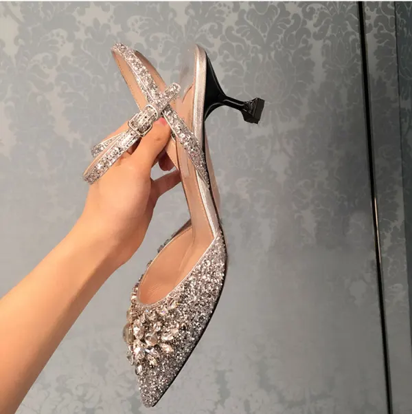 Sparkly Charming Purple Evening Party Crystal Womens Shoes 2020 Rhinestone Sequins 8 cm Stiletto Heels Pointed Toe Heels