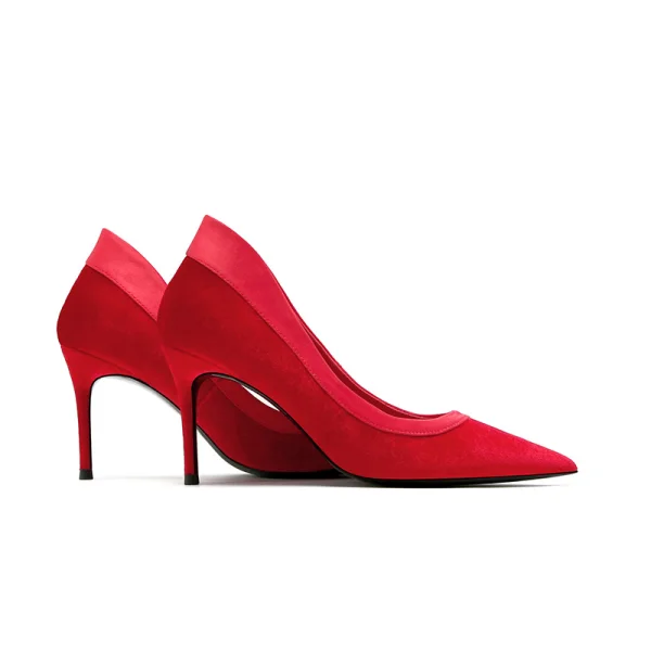 Modest / Simple Casual Burgundy Suede Pumps 2020 8 cm Stiletto Heels Pointed Toe Pumps