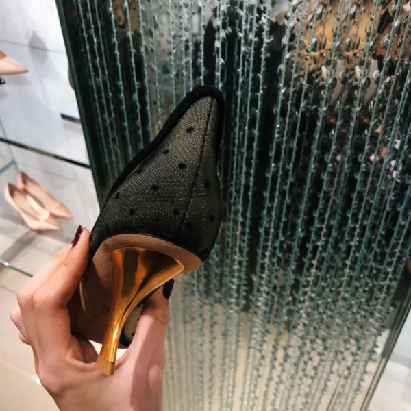 Charming Black Cocktail Party Leather Pumps 2020 Spotted 6 cm Stiletto Heels Pointed Toe Pumps
