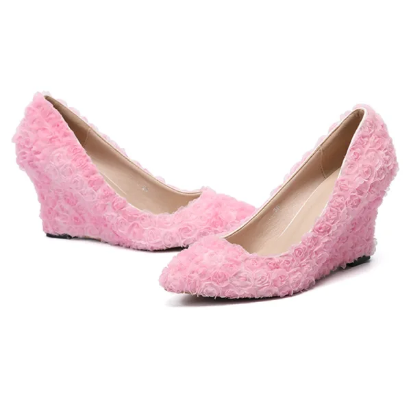 Chic / Belle Rouge Promo Chaussures Femmes 2020 Appliques 8 cm À Bout Pointu Compensées