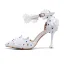 Chic / Belle Ivoire Promo Chaussures Femmes 2020 En Dentelle Fleur Appliques Faux Diamant Bride Cheville 6 cm Talons Aiguilles À Bout Pointu Talons
