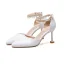 Chic / Beautiful Ivory Cocktail Party Womens Shoes 2020 Pearl Rhinestone Ankle Strap 6 cm Stiletto Heels Pointed Toe High Heels