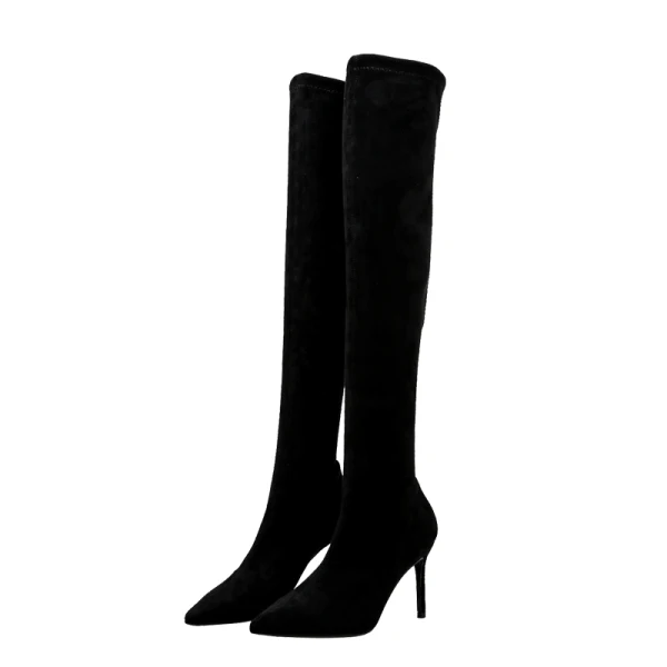 High-end Black Street Wear Suede Womens Boots 2020 Leather 8 cm Stiletto Heels Pointed Toe Boots