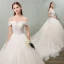 Elegant Champagne Wedding Dresses 2018 Ball Gown Lace Flower Bow Sequins Off-The-Shoulder Backless Sleeveless Cathedral Train Wedding