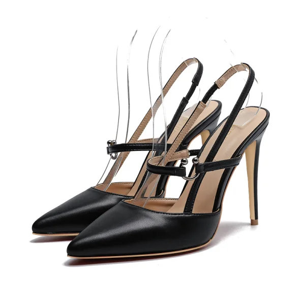 Sexy Black Street Wear Womens Sandals 2020 Ankle Strap 10 cm Stiletto Heels Pointed Toe Sandals