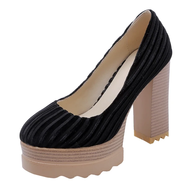 Simple Beige Vacances Daim Escarpins 2021 11 cm Talons Épais À Bout Rond Escarpins