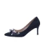 Elegant Black Cocktail Party Leather Glitter Pumps 2020 Pearl Lace Flower 7 cm Stiletto Heels Pointed Toe Pumps