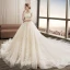Chic / Belle Champagne Robe De Mariée 2018 Robe Boule En Dentelle Appliques Paillettes V-Cou Dos Nu 1/2 Manches Cathedral Train Mariage