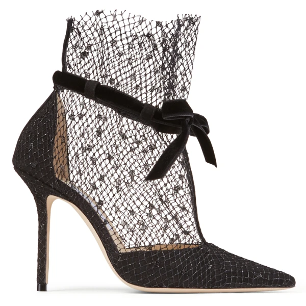 Sexy Black Street Wear Lace Womens Sandals 2020 Bow Ankle Strap 9 cm Stiletto Heels Pointed Toe Pumps