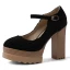 Schlicht Urlaub Schwarz Wildleder Pumps 2021 Schnalle Wasserdichte 11 cm Thick Heels Runde Zeh Pumps