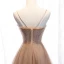 Fashion Champagne Evening Dresses  2020 A-Line / Princess Scoop Neck Beading Crystal Rhinestone Sleeveless Backless Floor-Length / Long Formal Dresses