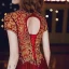 Classy Burgundy Evening Dresses  2020 A-Line / Princess Scoop Neck Beading Rhinestone Lace Flower Short Sleeve Backless Floor-Length / Long Formal Dresses