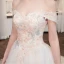 Chic / Beautiful Champagne Wedding Dresses 2018 A-Line / Princess Glitter Lace Flower Rhinestone Off-The-Shoulder Backless Sleeveless Cathedral Train Wedding