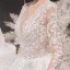 Luxury / Gorgeous Ivory Wedding Dresses 2020 Ball Gown Scoop Neck Beading Lace Flower Long Sleeve Backless Cathedral Train