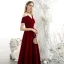 Chic / Beautiful Burgundy Suede Evening Dresses  2020 A-Line / Princess High Neck Off-The-Shoulder Short Sleeve Backless Floor-Length / Long Formal Dresses
