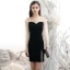 Sexy Noire Robe De Fete 2020 Encolure Carrée Manches Longues Dos Nu Courte Robe De Ceremonie