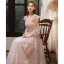 Elegant Pearl Pink Evening Dresses  2020 A-Line / Princess Scoop Neck Beading Sequins Lace Flower Long Sleeve Backless Floor-Length / Long Formal Dresses