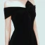 Chic / Beautiful Black Evening Dresses  2020 A-Line / Princess Suede Off-The-Shoulder Bow Sleeveless Backless Floor-Length / Long Formal Dresses