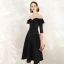 Chic / Belle Noire Robe De Soirée 2020 Princesse Daim Encolure Dégagée 1/2 Manches Mi-Longues Robe De Ceremonie
