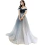 Charmant Bleu Marine Robe De Soirée 2020 Princesse Daim De l'épaule Perlage Paillettes En Dentelle Fleur Manches Courtes Dos Nu Longue Robe De Ceremonie