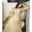Chic / Beautiful Yellow Prom Dresses 2020 A-Line / Princess Scoop Neck Lace Flower Appliques Sequins Long Sleeve Backless Floor-Length / Long Formal Dresses